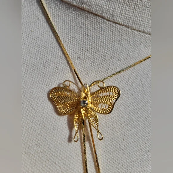 Vintage Delicate Gold Filigree Butterfly Slide Bolo Necklace - Picture 5 of 12